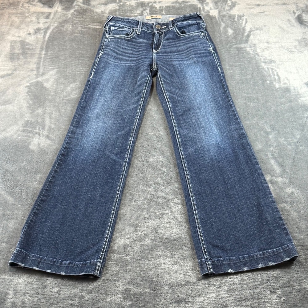 Ariat REAL Denim Perfect Rise Trouser Jeans Womens 27S Dark Wash Wide Leg